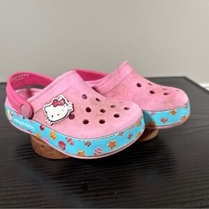 CROCS Pink and Blue Hello Kitty Kids Slippers, Size 8c9